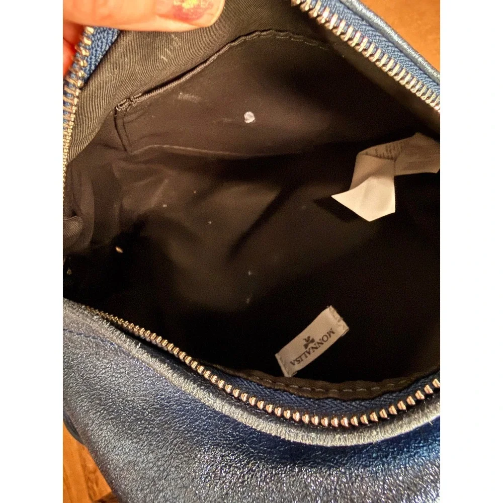 Monnalisa Monica Metallic sparkly Blue Leather Mini Backpack Bow Detail 12x9
